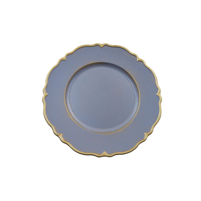 Elegant Round Gold Rim Grey Plastic Charger Plates for Party
