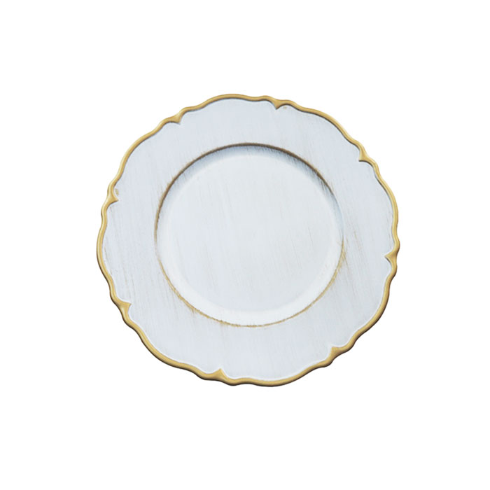 Elegant Round Gold Rim White Plastic Charger Plates for Party
